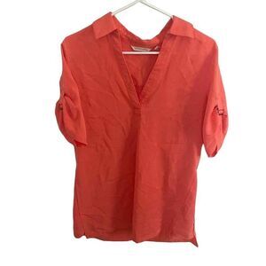 Soft Surroundings Coral‎ Oversized Button Up Shirt 100% Tencel Lyocell Sz Small
